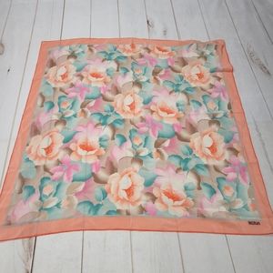 Vintage Bill blass floral French rose hand rolled large scarf silk peach